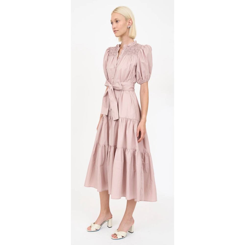 Christy Lynn Eleanor Poplin Puff Sleeve Button Front Maxi in Blush Size Large - Picture 2 of 12